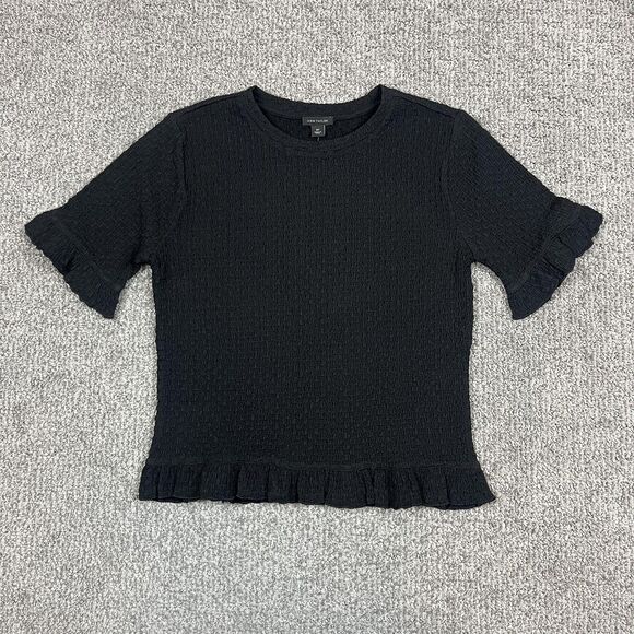 Ann Taylor Tops - Ann Taylor Top Womens Petite Medium Black Ruffle Textured Whimsigoth Capsule